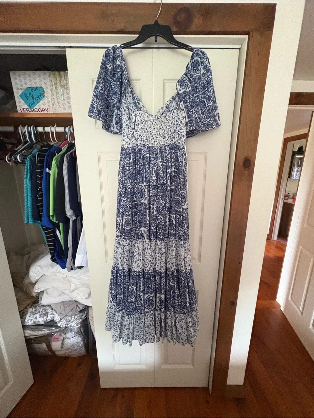 Abercrombie & Fitch Blue and White Printed Maxi Dress